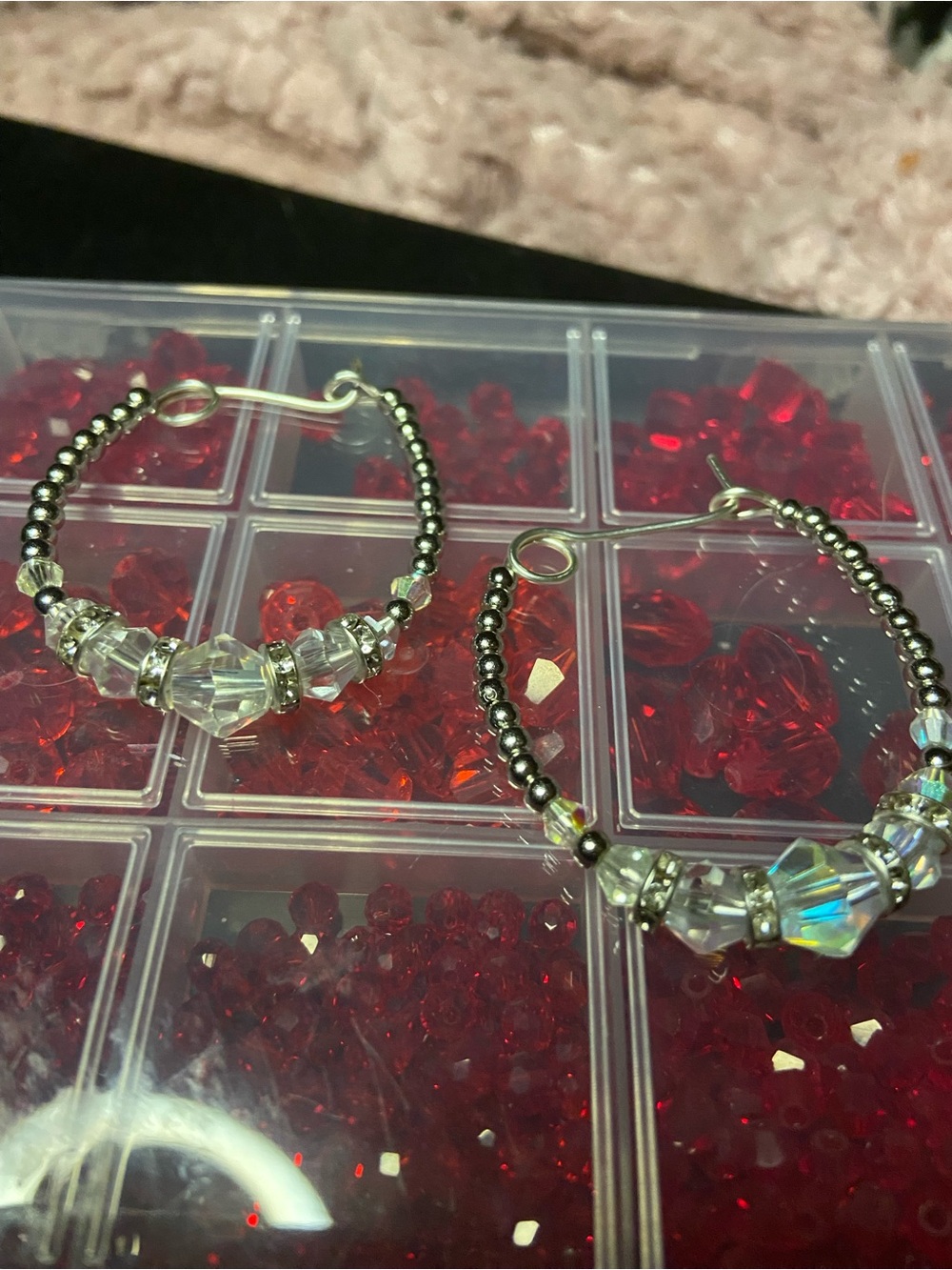 Crystal Bead Hoop Earrings - Clear and Silver